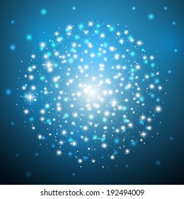 Shiny fireworks on blue background