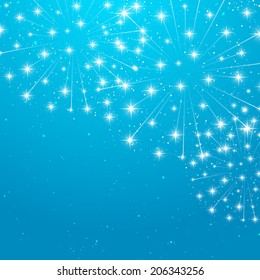 Shiny fireworks on blue background