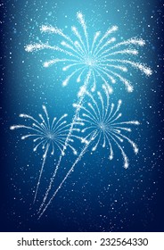 Shiny fireworks on blue background