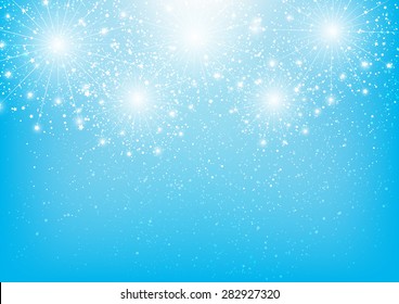 Shiny fireworks on blue background