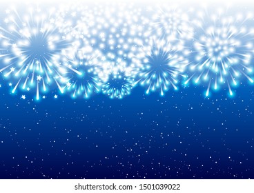 Shiny fireworks on blue starry sky background for Christmas and New Year holiday design