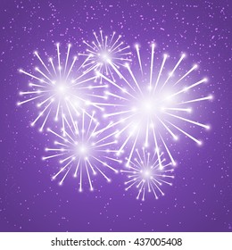 Shiny fireworks on purple background