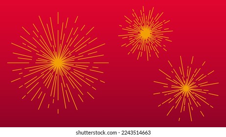 Shiny fireworks on red background. Vector stock illustration. EPS 10.