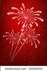 Shiny fireworks on red background