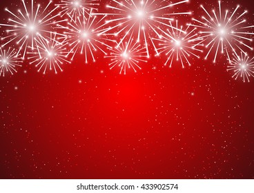 Shiny fireworks on red background