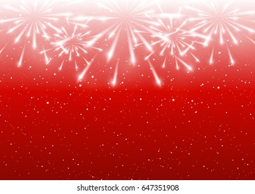 Shiny fireworks on red background