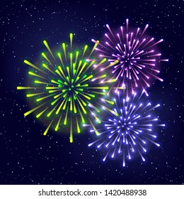 Shiny fireworks on starry sky background for Your holiday design
