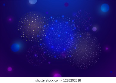 Shiny fireworks in the sky Vector illustration Big round fireworks is flashing on dark gradient background