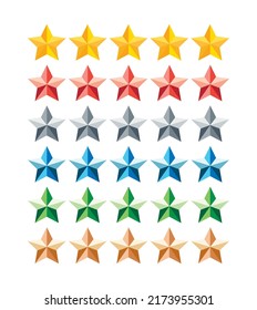 Shiny five star rating icon collection set design vector. Feedback customer review  satisfaction quality symbol illustration.