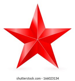 Shiny five-pointed red star. Illustration on white background.