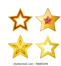 Shiny five-pointed stars of several designs illustrations set