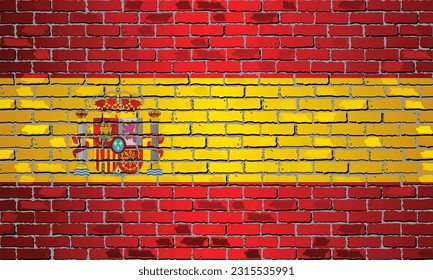 Shiny flag of the Spain on a brick wall - Illustration