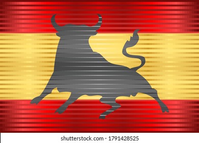 Shiny Flag of Spain with an Osborne bull - Illustration, 
Three dimensional flag of Spain