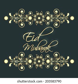 Shiny floral decorated Eid Mubarak celebrations greeting card design. 