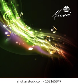 Shiny flow music note background and space for your text, vector illustration
