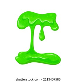 Shiny flowing green slime on a white isolated background. Viscous liquid spill. Toy for children. Vector cartoon illustration