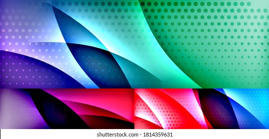 Luminosas olas de neón flotantes conjunto de fondo abstracto