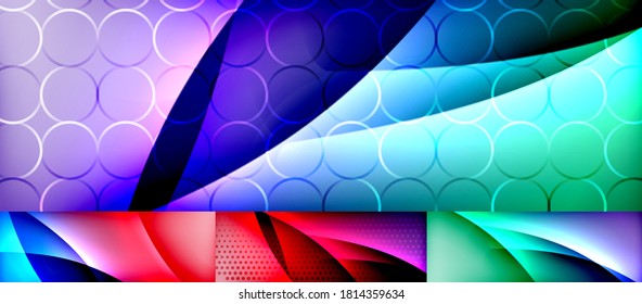 Luminosas olas de neón flotantes conjunto de fondo abstracto