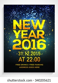 Shiny Flyer, Banner or Pamphlet with fireworks for Happy New Year's 2016 Eve Party celebration.