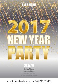 Shiny Flyer, Banner or Pamphlet for New Year's 2017 Eve Party celebration. New Year party or dinner invitation, poster, greeting card, template.