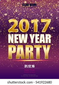 Shiny Flyer, Banner or Pamphlet for New Year's 2017 Eve Party celebration. invitation, poster, greeting card, design template.