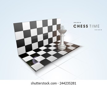 Shiny folding chess board with king on sky blue background.