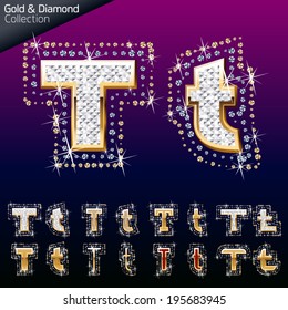 Shiny font of gold and diamond vector illustration. Letter t
