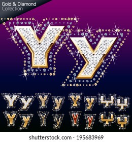 Shiny font of gold and diamond vector illustration. Letter y
