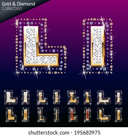 Shiny font of gold and diamond vector illustration. Letter l