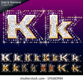 Schlichte Schriftart von Gold und Diamant, Vektorgrafik. Buchstabe k