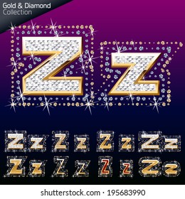 Shiny font of gold and diamond vector illustration. Letter z
