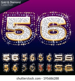 Shiny font of gold and diamond vector illustration. Number 5 - 6