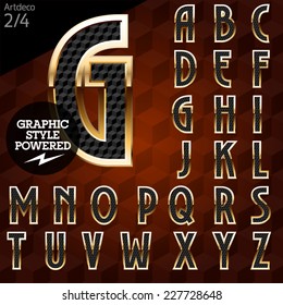 Luminosa fuente de la ilustración del vector oro y diamante. Artdeco normal. El archivo contiene estilos gráficos disponibles en Illustrator