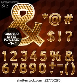 Luminosa fuente de la ilustración del vector oro y diamante. Compacto normal. El archivo contiene estilos gráficos disponibles en Illustrator