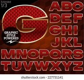 Shiny font of gold and diamond vector illustration. Bold extended. File contains graphic styles available in Illustrator