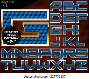 Shiny font of gold and diamond vector illustration.Techno. File contains graphic styles available in Illustrator
