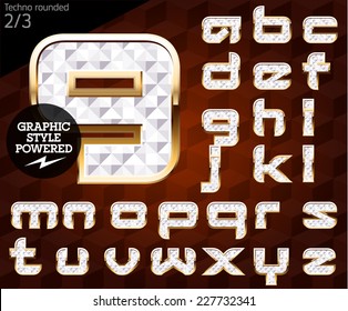 Shiny font of gold and diamond vector illustration. Techno rounded. File contains graphic styles available in Illustrator