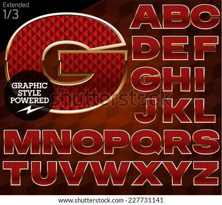 Shiny font of gold and diamond vector illustration. Bold extended. File contains graphic styles available in Illustrator