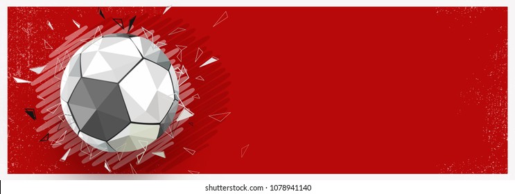 Shiny football on red background, web banner design.