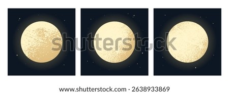 Shiny full moons on night sky. Vector illustration
