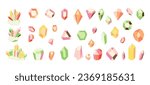 Shiny gems. Precious gemstone. Crystal and mineral. Magic stone. Jewel ruby or sapphire. Brilliant quartz. Luxury diamond. Faceted crystalline. Topaz prism. Jewelry elements vector set