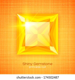 Shiny gemstone princess cut on textured background