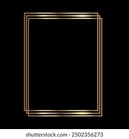 Shiny geometric golden frame. Luxury gold border for invitation cards of wedding. Vector illustration