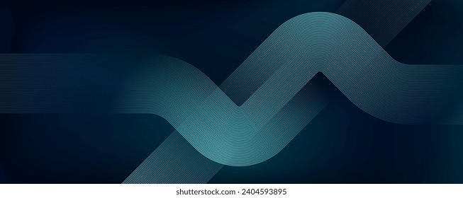 Líneas geométricas brillantes con fondo azul oscuro. Ilustración moderna de líneas azules brillantes. Patrón futurista moderno. Plantilla de banner horizontal.
