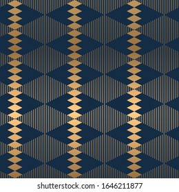 shiny geometric shapes pattern, Seamless vector pattern. Vector texture , gold with blue background