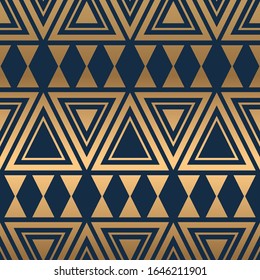 glänzende geometrische Formen Muster, Nahtlose Vektorillustration Muster. Vektorillustration-Textur, Gold auf blauem Hintergrund