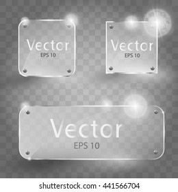 Shiny glare transparent Glass Frame Set. Vector Illustration EPS10. Square, Gloss, blank, empty round glass.  