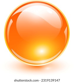 Shiny glass ball, orange vector trasparent sphere.