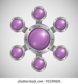 Shiny glass bubble speech in aluminum edging. Part of set. Vector art.