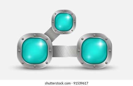 Shiny glass bubble speech in aluminum edging. Part of set. Vector art.
